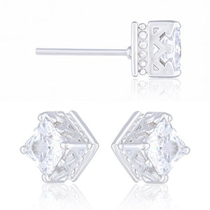 ORROUS & CO Women's 18K White Gold Plated Cubic Zirconia Solitaire Square Cubic Stud Earrings (2.00 carats)