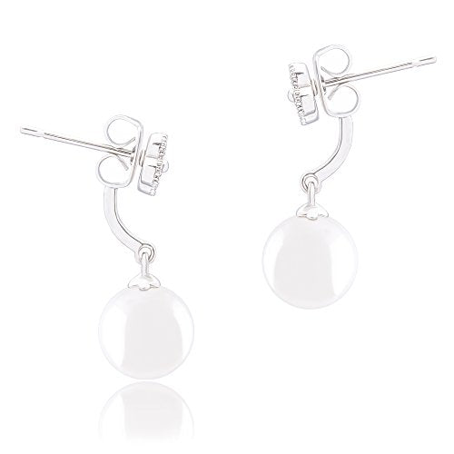 ORROUS & CO Women's 18K Gold Plated White Simulated Shell Pearl with Cubic Zirconia Clover Drop Earrings (9-9.5 mm)
