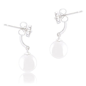 ORROUS & CO Women's 18K Gold Plated White Simulated Shell Pearl with Cubic Zirconia Clover Drop Earrings (9-9.5 mm)