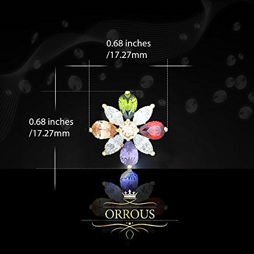 ORROUS & CO Women's 18K Yellow Gold Plated Cubic Zirconia Colorful Resin Leaf Stud Earrings