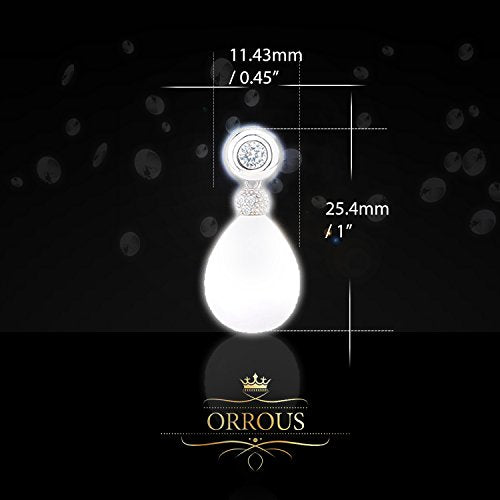 ORROUS & CO Women's 18K White Gold Plated White Simulated Shell Pearl with Cubic Zirconia Earrings (11.5-12mm, 1.20 carats)