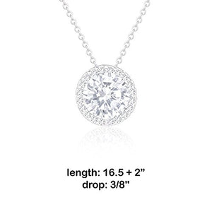 ORROUS & CO Women's 18K White Gold Plated Cubic Zirconia Round Shape Halo Pendant Necklace (3.45 Carats)