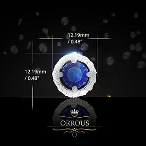 ORROUS & CO Women's 18K White Gold Plated Illusion Solitaire Cubic Zirconia Halo Stud Earrings (2.25 carats) - Sapphire