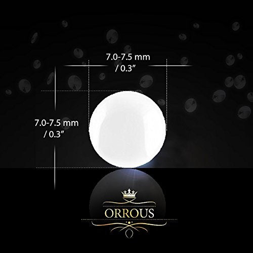 ORROUS & CO Women's 18K White Gold Plated Round Shell Pearl Stud Earrings (7.0-7.5mm)