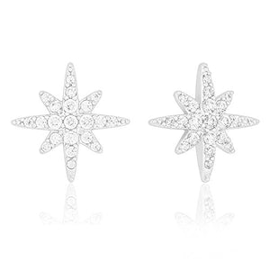 ORROUS & CO Women's 18K White Gold Plated Cubic Zirconia Compass Rose Stud Earrings