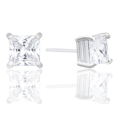 ORROUS & CO Women's 18K White Gold Plated Cubic Zirconia Princess Cut Unisex Solitaire Stud Earrings (2.00 carats)