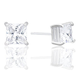 ORROUS & CO Women's 18K White Gold Plated Cubic Zirconia Princess Cut Unisex Solitaire Stud Earrings (2.00 carats)