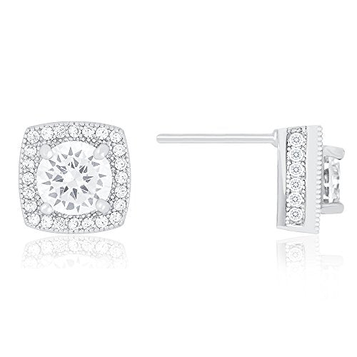 ORROUS & CO Women's 18K White Gold Plated Cubic Zirconia Cushion Shape Halo Stud Earrings