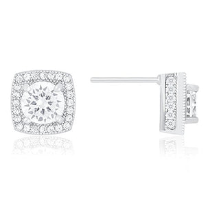 ORROUS & CO Women's 18K White Gold Plated Cubic Zirconia Cushion Shape Halo Stud Earrings