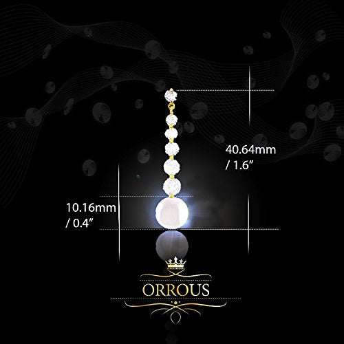 ORROUS & CO Women's 18K Gold Plated White Simulated Shell Pearl with 6 Graduated Cubic Zirconia Drop Earrings (9-9.5mm)