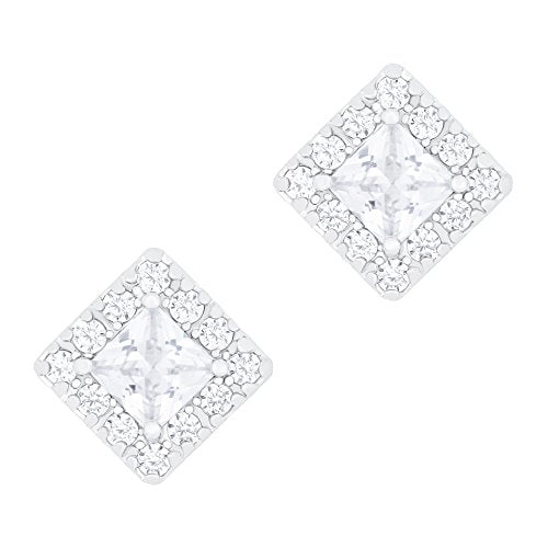 ORROUS & CO Women's 18K White Gold Plated Solitaire Cubic Zirconia Square Stud Earrings (1.00 carats)