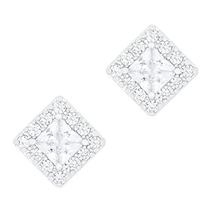ORROUS & CO Women's 18K White Gold Plated Solitaire Cubic Zirconia Square Stud Earrings (1.00 carats)