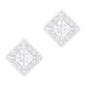ORROUS & CO Women's 18K White Gold Plated Solitaire Cubic Zirconia Square Stud Earrings (1.00 carats)