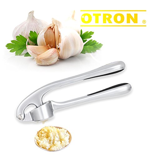 OTRON Premium Garlic Press, Stainless Steel, Garlic Mincer, Professional Heavy Duty, Soft-Handled, Crush Garlic Cloves, Ginger