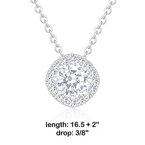 ORROUS & CO Women's 18K White Gold Plated Cubic Zirconia Cushion Shape Halo Pendant Necklace (1.90 Carats)