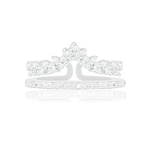 ORROUS & CO Women's 18K White Gold Plated Princess Crown Tiara Cubic Zirconia Enhancer Guard Double Ring