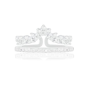 ORROUS & CO Women's 18K White Gold Plated Princess Crown Tiara Cubic Zirconia Enhancer Guard Double Ring