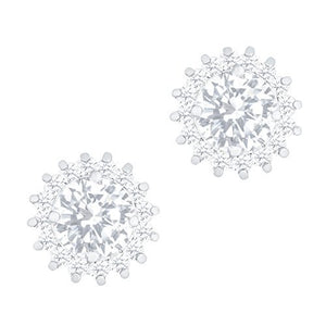 ORROUS & CO Women's 18K White Gold Plated Sunflower Solitaire Cubic Zirconia Halo Stud Earrings (3.50 carats)