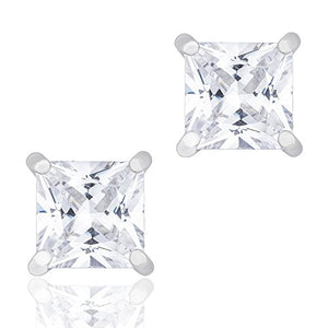 ORROUS & CO Women's 18K White Gold Plated Cubic Zirconia Princess Cut Unisex Solitaire Stud Earrings (2.00 carats)