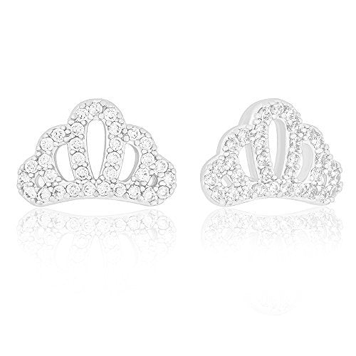 ORROUS & CO Women's 18K White Gold Plated Cubic Zirconia Crown Stud Earrings