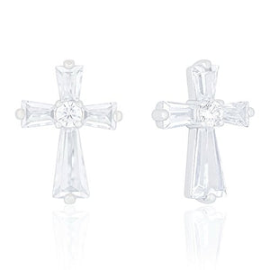 ORROUS & CO Women's 18K White Gold Plated Cubic Zirconia Cruciform Cross Stud Earrings