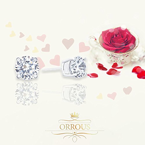 ORROUS & CO Women's 18K White Gold Plated Cubic Zirconia Round Cut Unisex Solitaire Stud Earrings (1.90 carats)