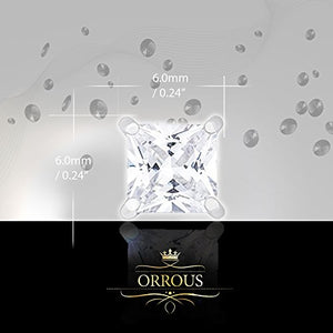 ORROUS & CO Women's 18K White Gold Plated Cubic Zirconia Princess Cut Unisex Solitaire Stud Earrings (2.00 carats)