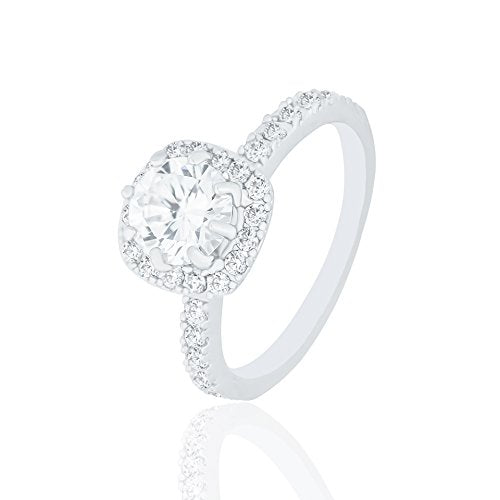 ORROUS & CO Women's 18K White Gold Plated Cushion Halo Cubic Zirconia Engagement Ring (1.90 Carats)