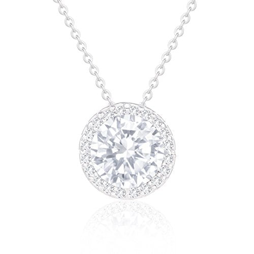 ORROUS & CO Women's 18K White Gold Plated Cubic Zirconia Round Shape Halo Pendant Necklace (3.45 Carats)