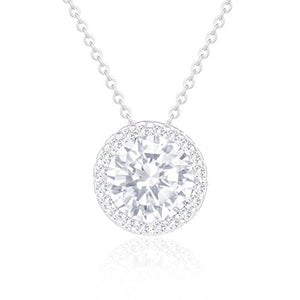 ORROUS & CO Women's 18K White Gold Plated Cubic Zirconia Round Shape Halo Pendant Necklace (3.45 Carats)