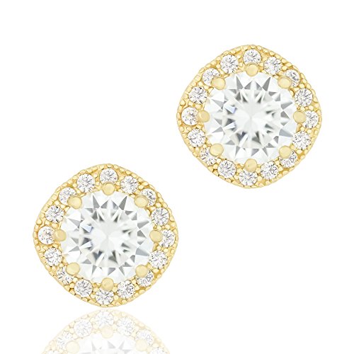 ORROUS & CO Women's 18K Yellow Gold Plated Cubic Zirconia Cushion Shape Halo Stud Earrings (1.90 carats)