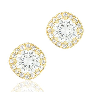 ORROUS & CO Women's 18K Yellow Gold Plated Cubic Zirconia Cushion Shape Halo Stud Earrings (1.90 carats)