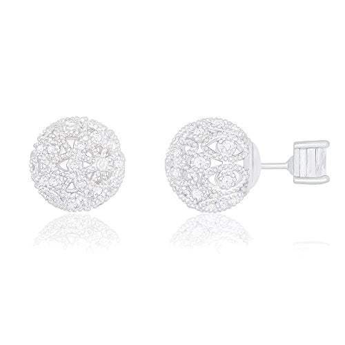 ORROUS & CO Women's 18K White Gold Plated Cubic Zirconia Princess Cut Solitaire Reversible Ball Stud Earrings (0.50 carats)