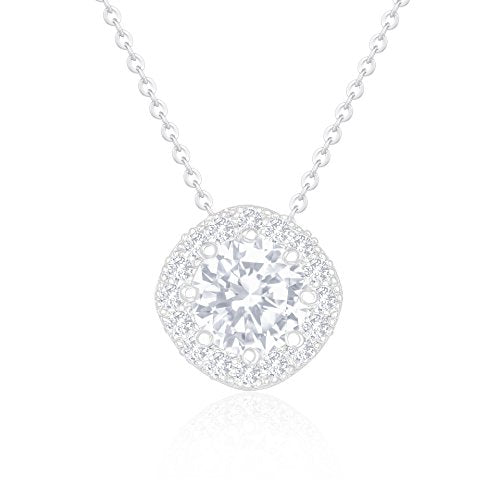 ORROUS & CO Women's 18K White Gold Plated Cubic Zirconia Cushion Shape Halo Pendant Necklace (1.90 Carats)