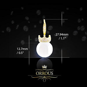 ORROUS & CO Women's 18K Gold Plated White Simulated Shell Pearl with Cubic Zirconia Accented Crown Drop Earrings (12-12.5 mm)