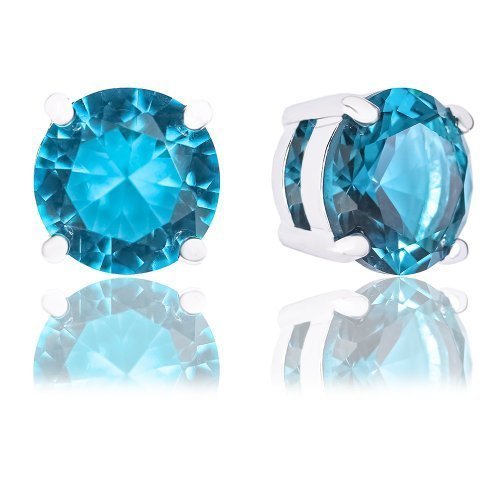 ORROUS & CO Women's 18K White Gold Plated Round Cubic Zirconia Solitaire Stud Earrings (6.80 carats) - Aquamarine