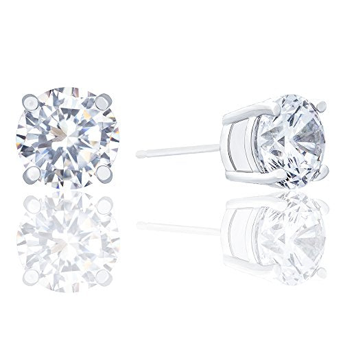 ORROUS & CO Women's 18K White Gold Plated Cubic Zirconia Round Cut Unisex Solitaire Stud Earrings (1.90 carats)