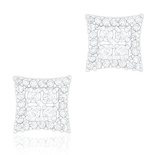 ORROUS & CO Women's 18K White Gold Plated Cubic Zirconia Square Unisex Stud Earrings