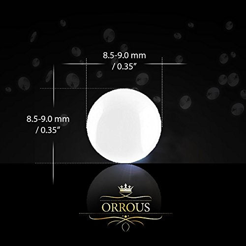 ORROUS & CO Women's 18K White Gold Plated Round Shell Pearl Stud Earrings (8.5-9.0mm)