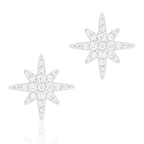 ORROUS & CO Women's 18K White Gold Plated Cubic Zirconia Compass Rose Stud Earrings