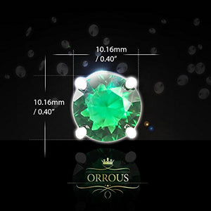 ORROUS & CO Women's 18K White Gold Plated Round Cubic Zirconia Solitaire Stud Earrings (6.80 carats) - Emerald