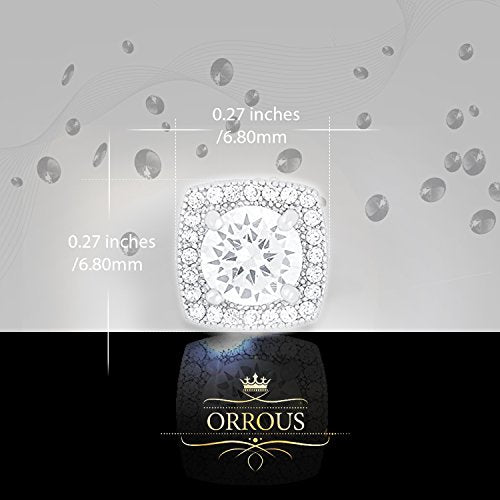 ORROUS & CO Women's 18K White Gold Plated Cubic Zirconia Cushion Shape Halo Stud Earrings