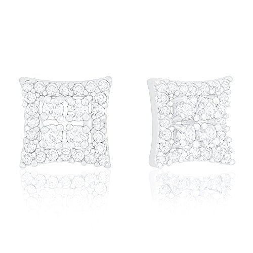 ORROUS & CO Women's 18K White Gold Plated Cubic Zirconia Square Unisex Stud Earrings