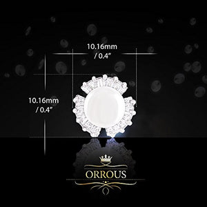 ORROUS & CO Women's 18K Gold Plated White Simulated Shell Pearl with Cubic Zirconia Petal Stud Earrings (7-7.5 mm)
