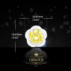 ORROUS & CO Women's 18K White Gold Plated Cubic Zirconia Flower Halo Stud Earrings (2.30 carats) - Citrine
