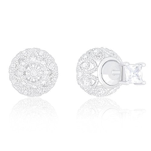 ORROUS & CO Women's 18K White Gold Plated Cubic Zirconia Princess Cut Solitaire Reversible Ball Stud Earrings (0.50 carats)