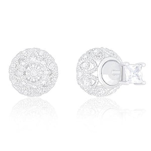 ORROUS & CO Women's 18K White Gold Plated Cubic Zirconia Princess Cut Solitaire Reversible Ball Stud Earrings (0.50 carats)