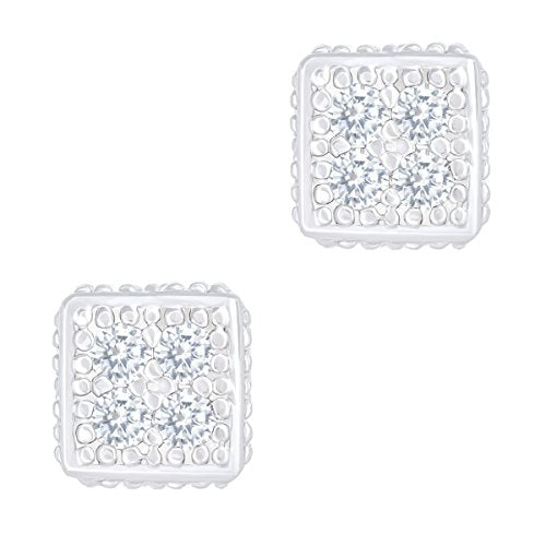 ORROUS & CO Women's 18K White Gold Plated Cubic Zirconia Ice Cube Dice Shape Unisex Stud Earrings