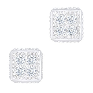 ORROUS & CO Women's 18K White Gold Plated Cubic Zirconia Ice Cube Dice Shape Unisex Stud Earrings