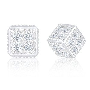 ORROUS & CO Women's 18K White Gold Plated Cubic Zirconia Ice Cube Dice Shape Unisex Stud Earrings